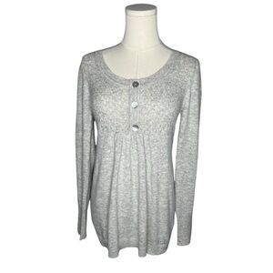 Y2K BCBG Light Grey Angora Wool Button Front Tie Back Babydoll Sweater Top